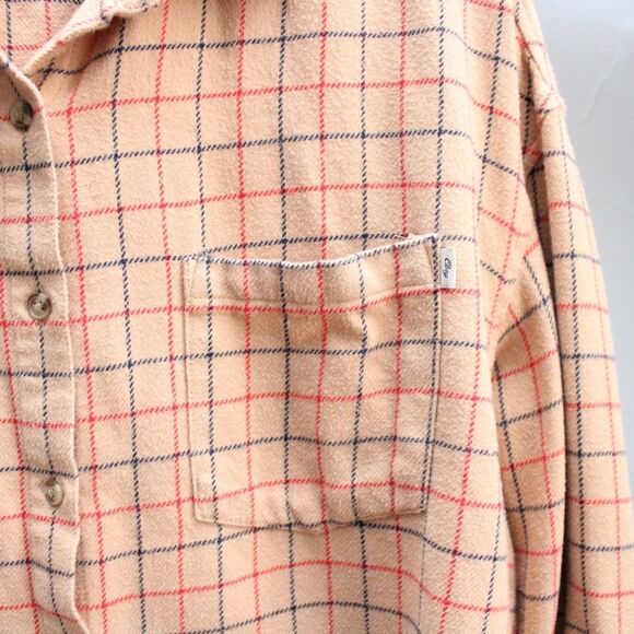 Obey Women's Tan Plaid Button-Up Fleece Shirt Shacket Size Small - Picture 3 of 9